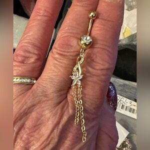 Nose Ring-Copper Micro Inlaid Pendant Navel Ring, 316 Stainless Steel Gold Tone